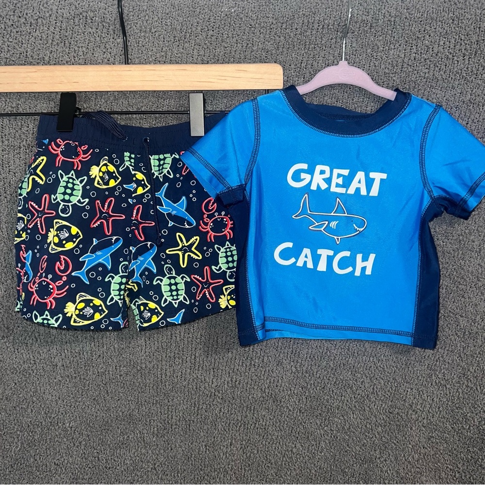 Boys swim trunks and rash guard shirt